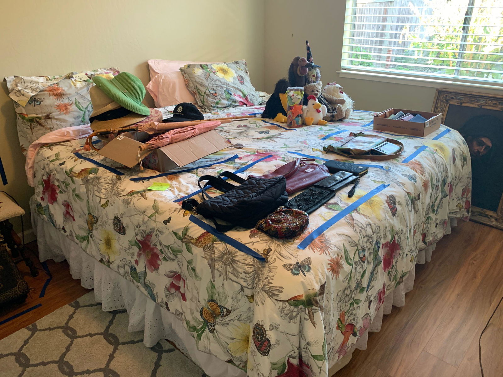 King size bed frame with pillows and linen (1 of 2)