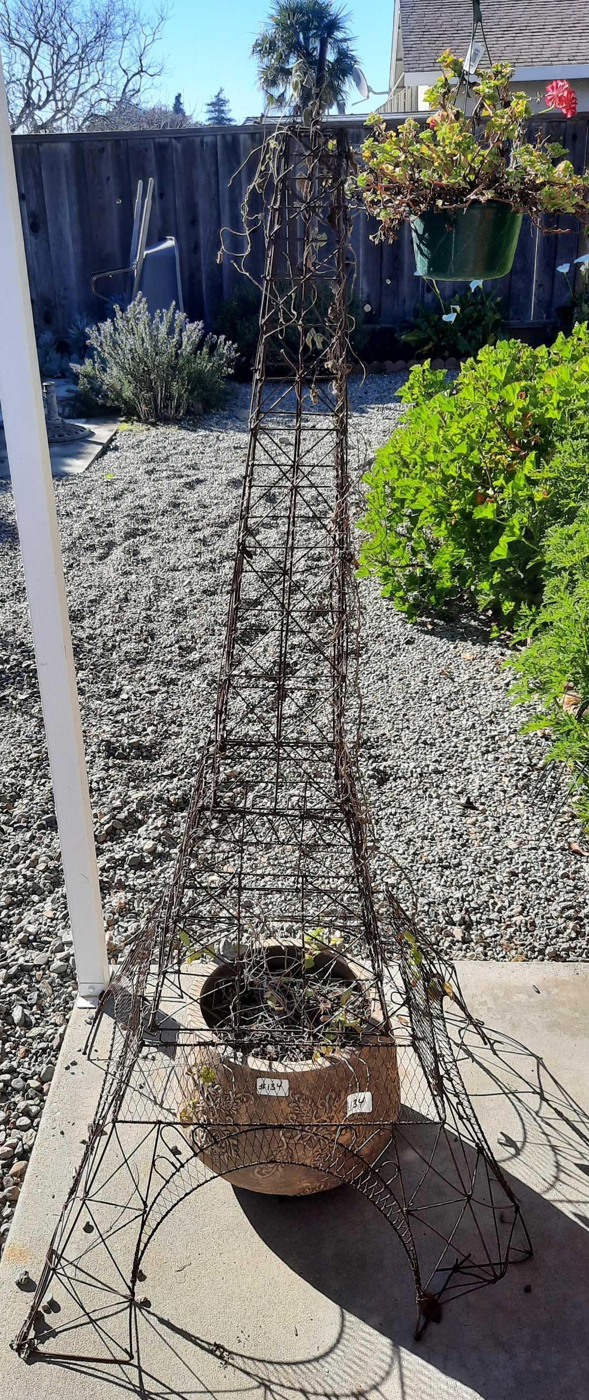 Garden Metal Eifflel Tower Shaped Vine Trellis and Pot (1 of 3)