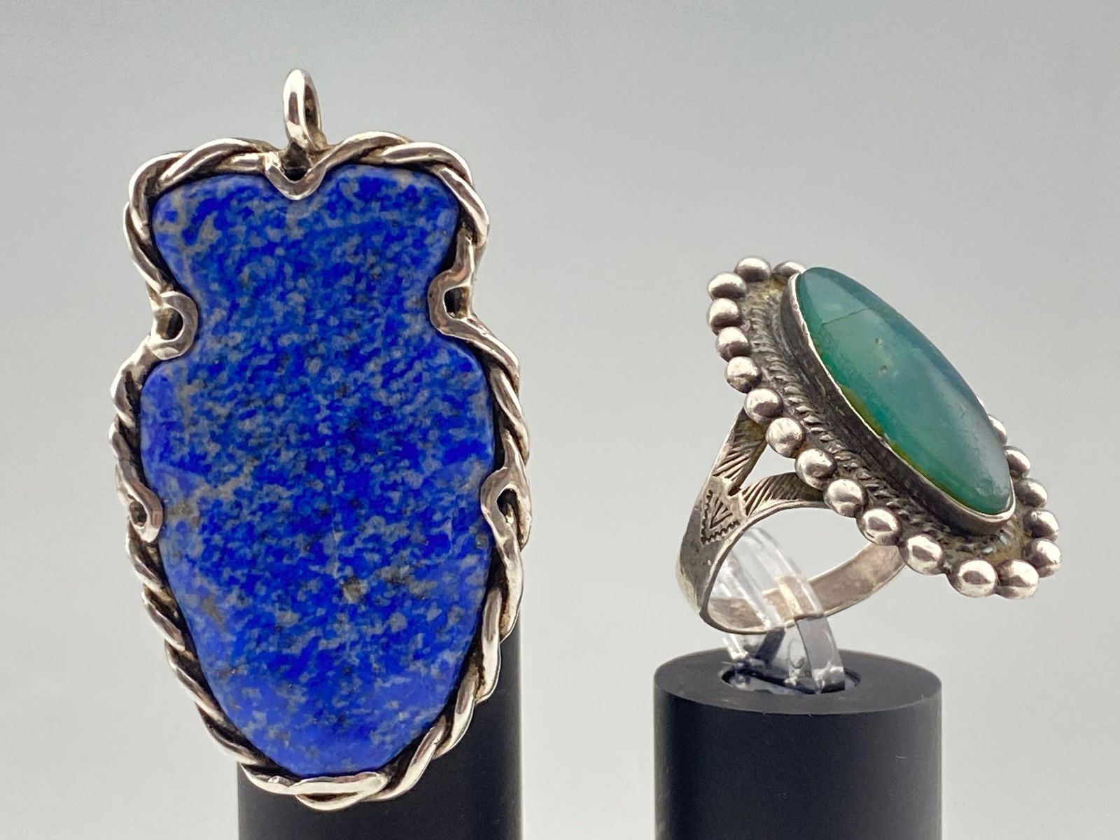 Vintage Lapis Arrowhead Pendant & Green Turquoise Ring (1 of 9)