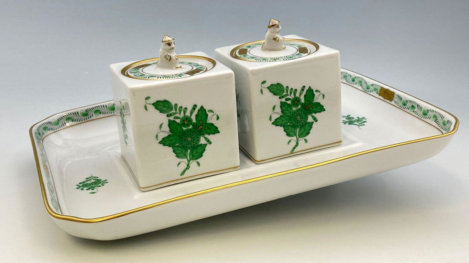 Herend "Chinese Bouquet" Hand-Painted Double Inkwell (1 of 17)