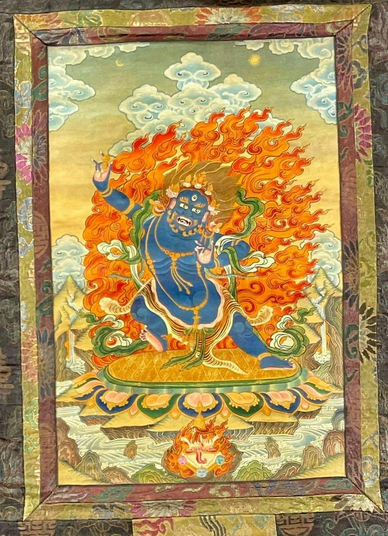 Thangka, Buddhist Painting On Silk In Silk Frame, (1 of 10)