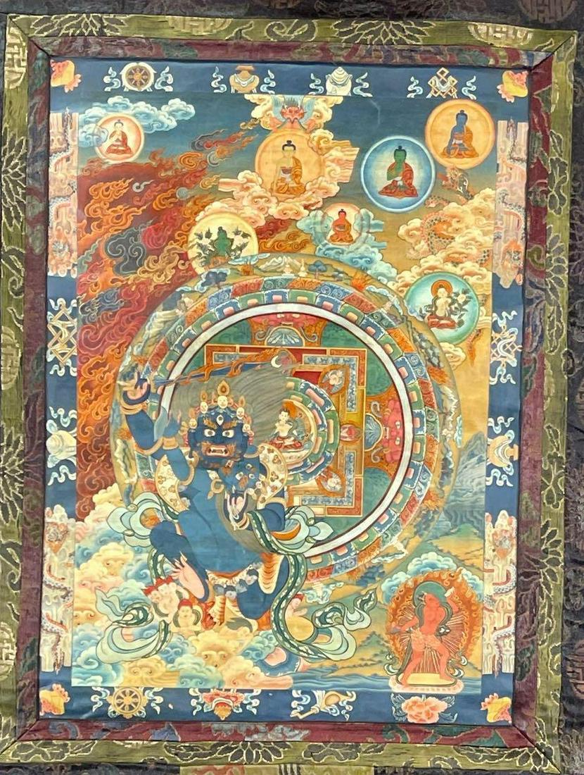 Thangka, Buddhist Painting On Silk In Silk Frame, (1 of 12)