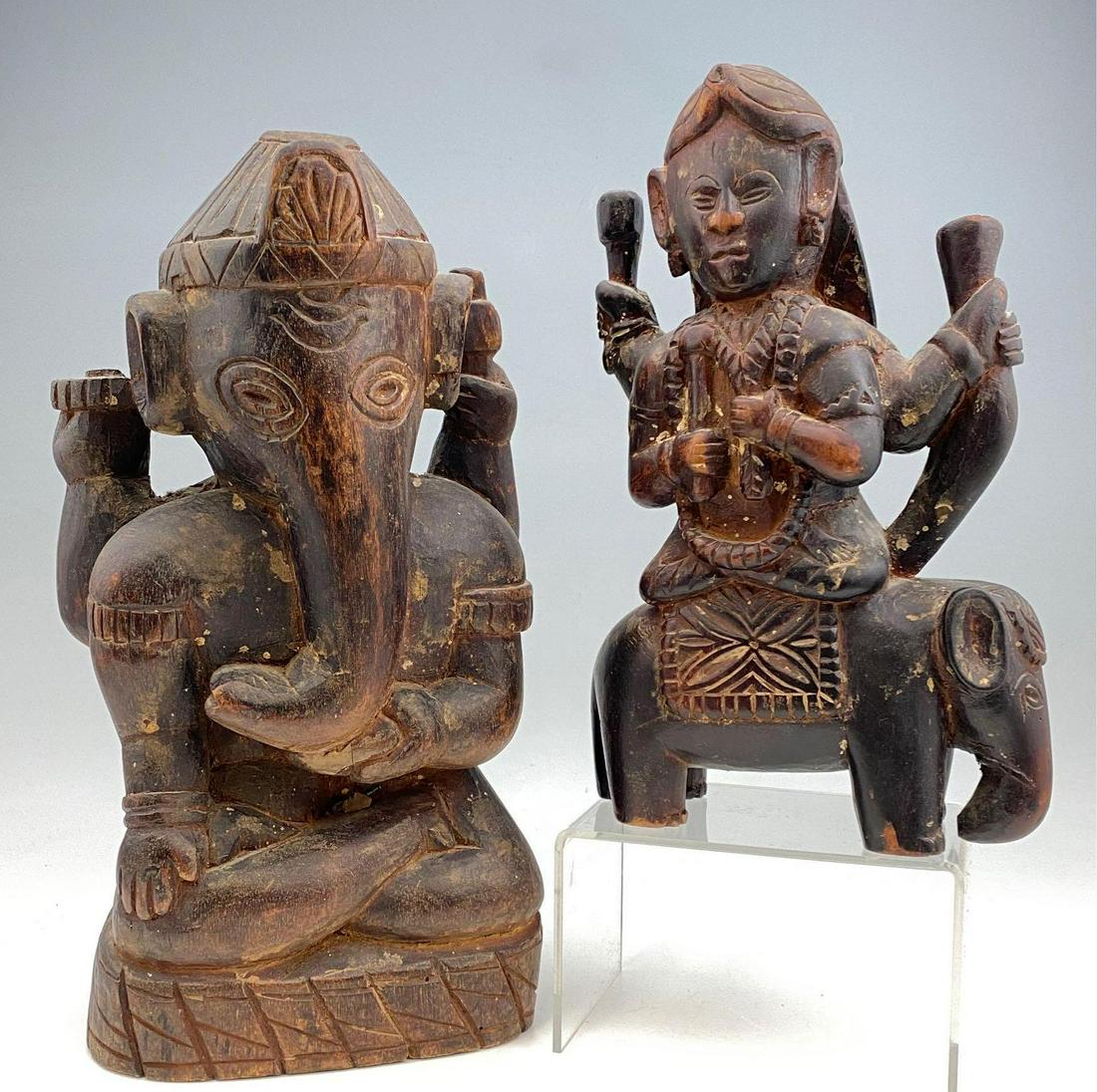 Lot Of Two Antique Carved Wooden Buddha Figures, (1 of 10)