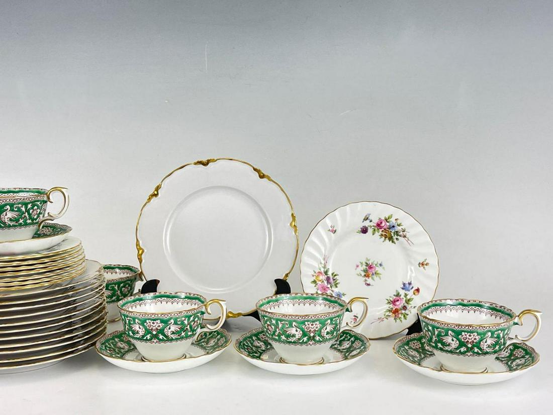 Various Crown Staffordshire, Ruschenreuther, and Minton: Various Crown Staffordshire, Ruschenreuther, and Minton China. Includes Includes 12 larger plates, approximately 7.75 in width x 0.75 in height. Also includes 4 tea saucers measuring 5.5 in width x 1 