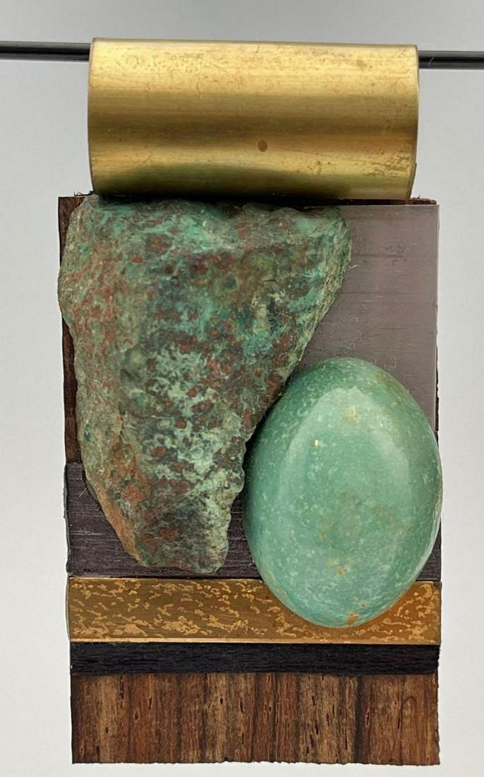 Shirley Wagner Modernist Chrysocolla Pendant. 44.6G: Shirley Wagner Modernist Chrysocolla Pendant. 44.6g. Signed Shirley Wagner 16. Approximately 2.75 x 1.375 in x 0.625 in. ALL CREDIT CARDS WILL BE MANUALLY VERIFIED PRIOR TO SHIPMENT.