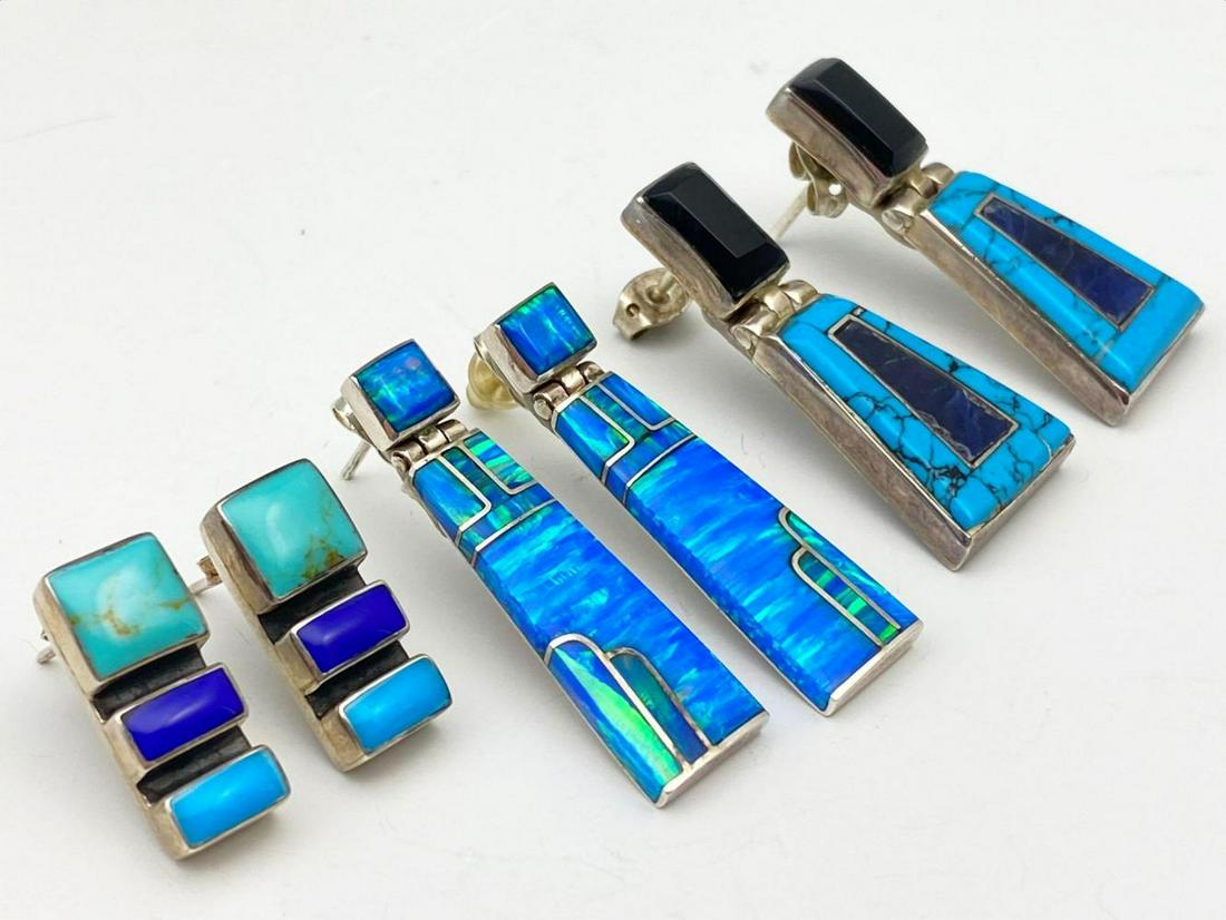 3 Pair Of Vintage Sterling Mexican Earrings With Finely (1 of 9)