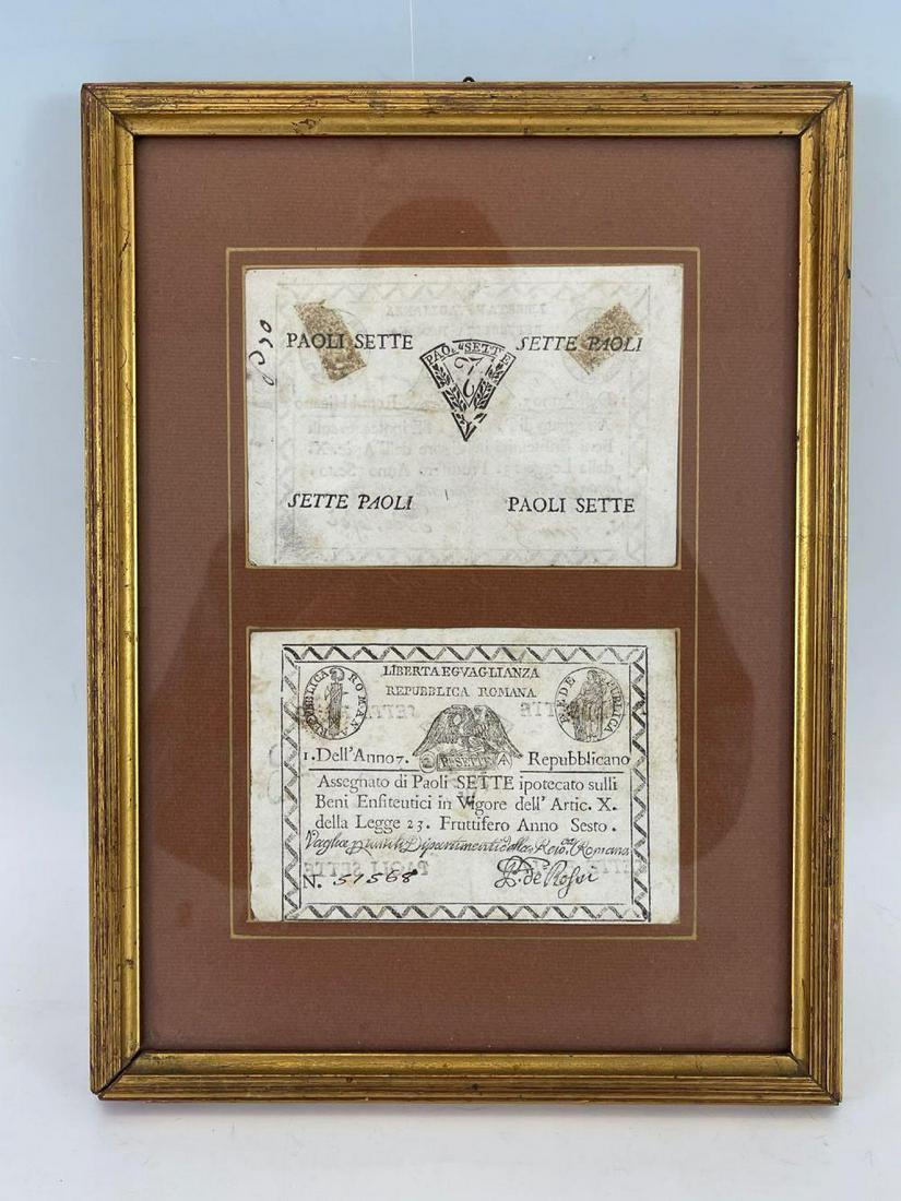 Two Framed 18th Century Vatican Banknotes Seven Paoli (1 of 4)