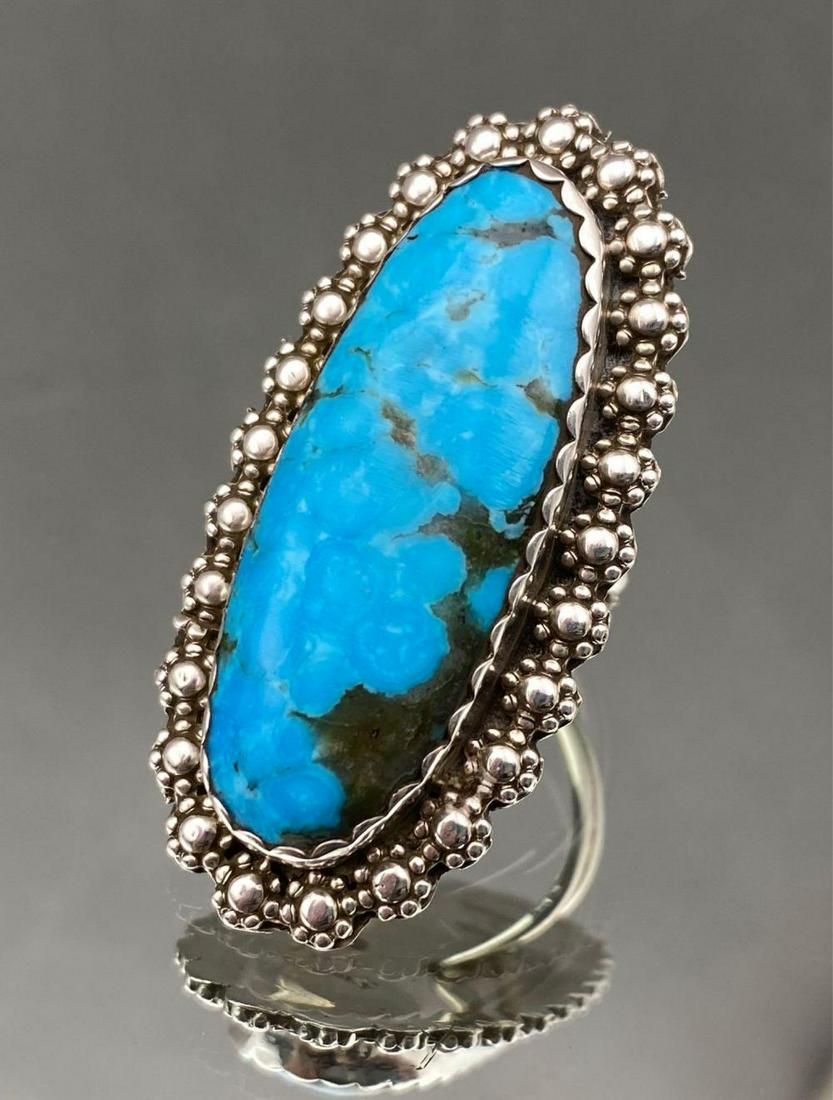 Signed Navajo Sterling Silver and Large Oval Turquoise (1 of 4)