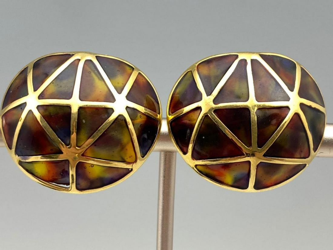 18k Gold and Tortoise Shell Design Earrings, 5.9g (1 of 9)