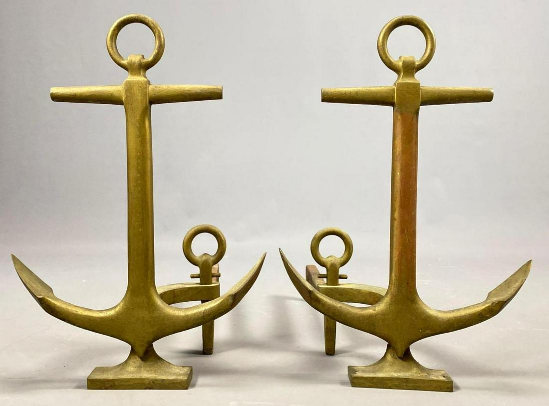 Older Solid Brass Rostand Anchor Fireplace Andirons (1 of 11)