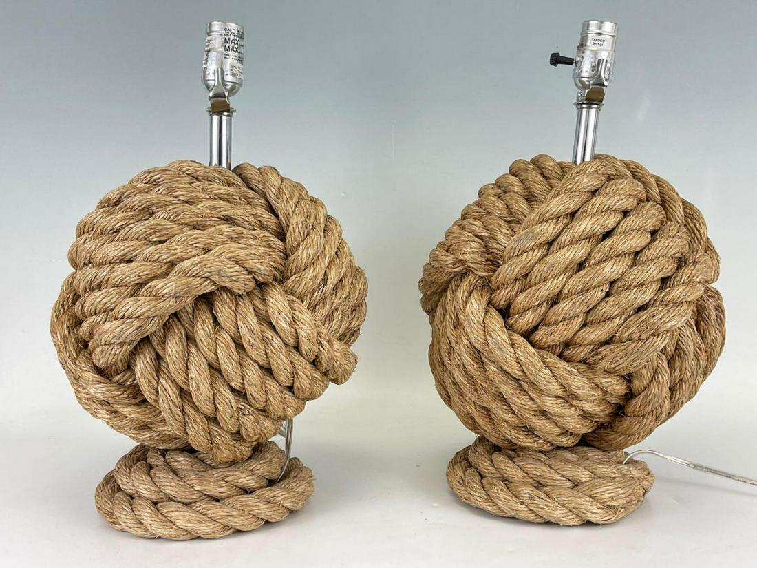 Pair of Decorator's Rope Knot Ball Form Table Lamps (1 of 5)