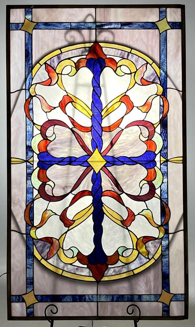 Large Vintage Stained Glass Window In Colors of Purple, (1 of 10)