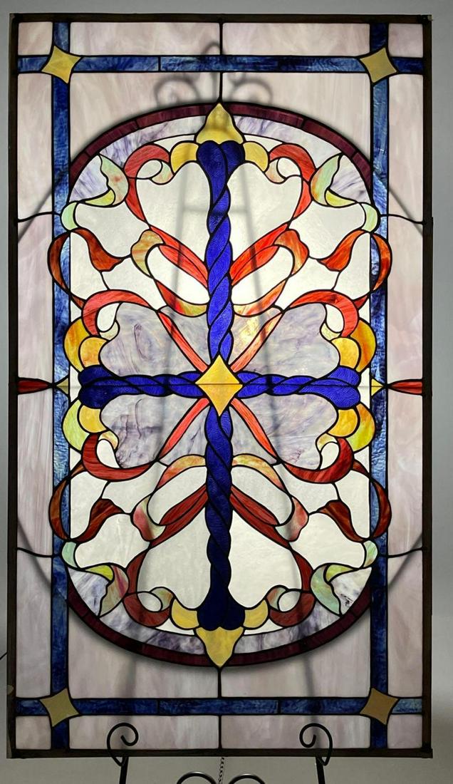 Large Vintage Stained Glass Window In Colors of Purple, (1 of 9)