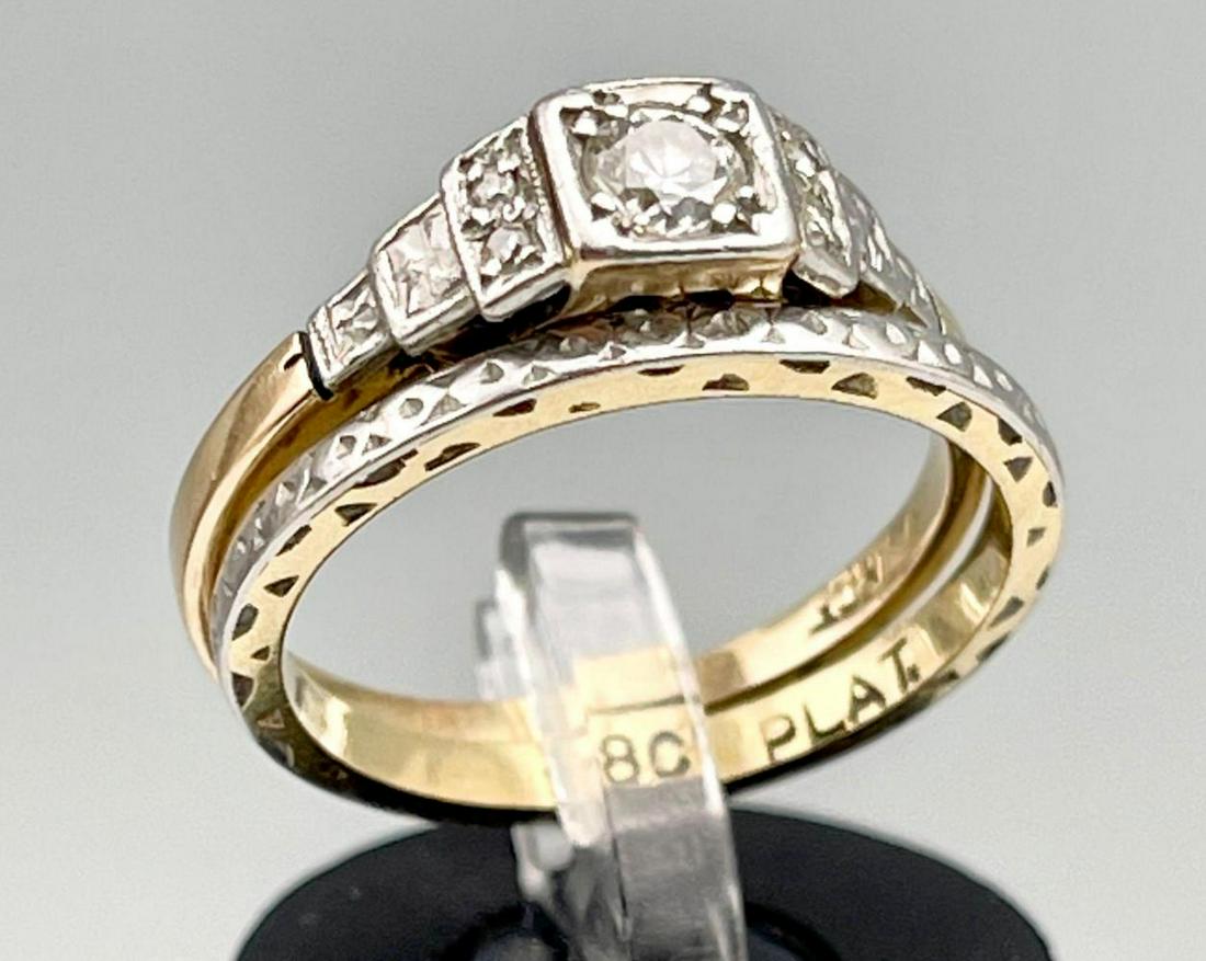 18k Gold, Platinum, and Diamond Wedding Band Set, 4.4g (1 of 12)