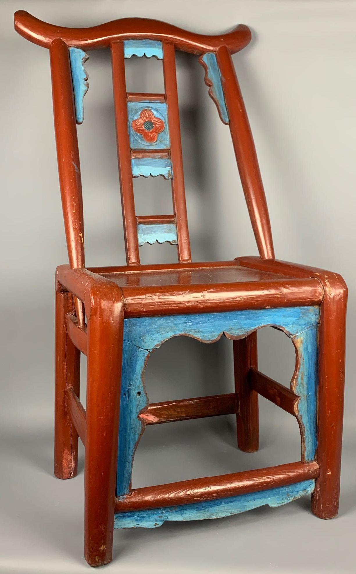 Antique Chinese Red And Blue Lacquered Chair (1 of 20)