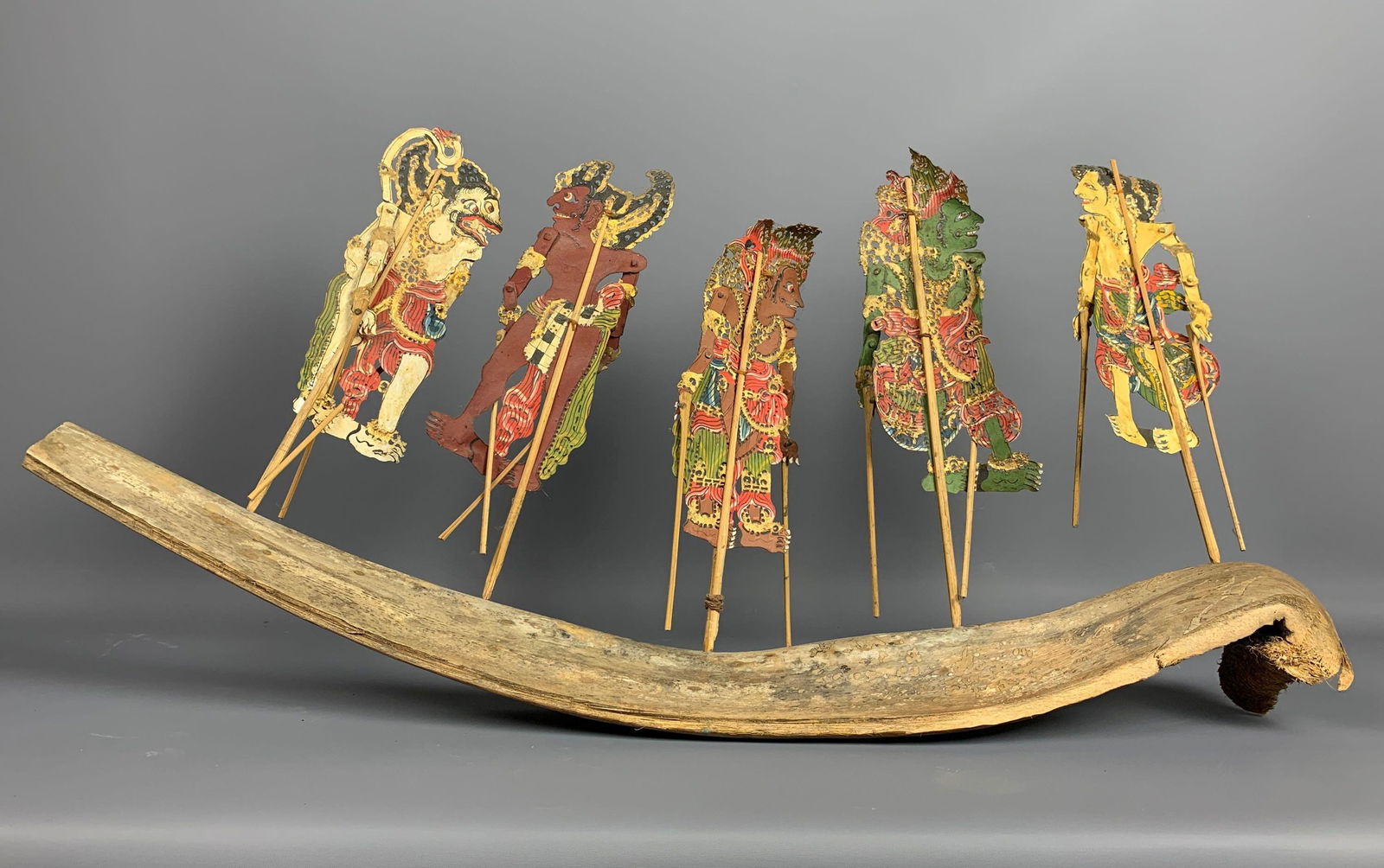 Vintage Thai Shadow Puppets On Natural Wood Stand (1 of 7)