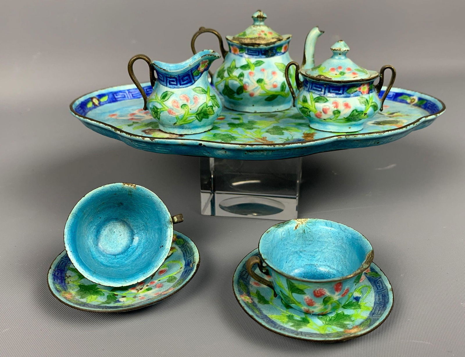 10 Piece Chinese Enamel Miniature Tea Set (1 of 14)