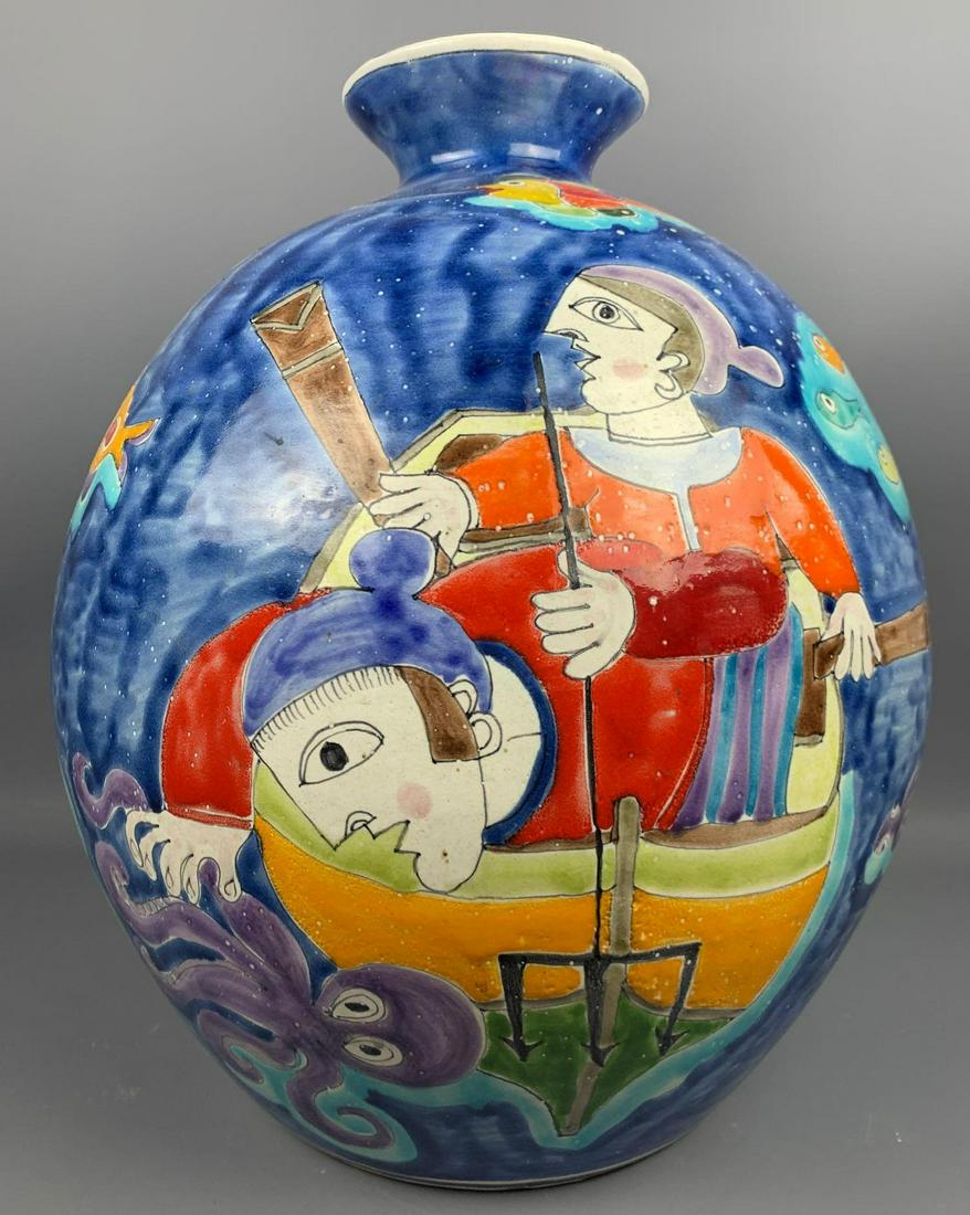 Large colorful Italian vase by Desimone: Large colorful Italian vase by Desimone. Approximately 16 x 13 in. SHIPPING AVAILABLE