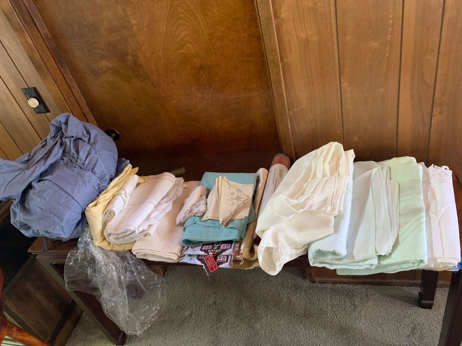 Closet filled with blankets, pillows, table clothes + (1 of 6)