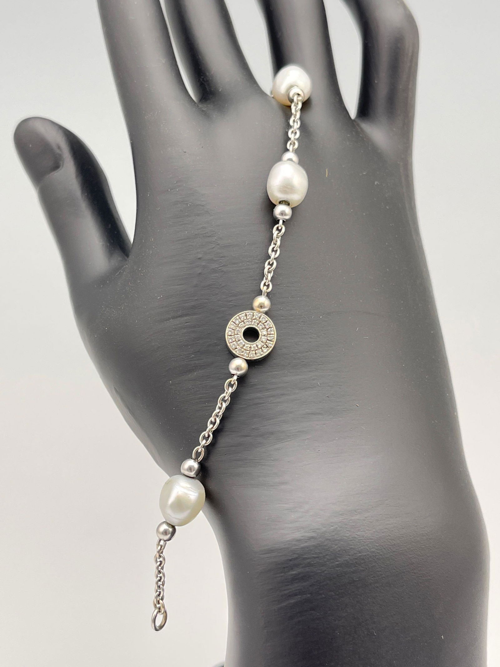 18K Diamond And Pearl Bracelet, 8.9 G (1 of 9)