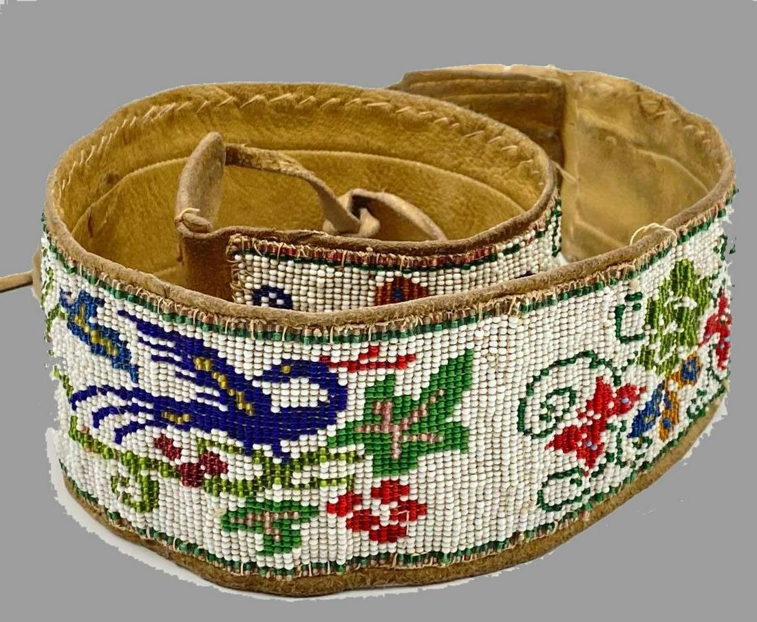 Native American Leather Beaded Belt Or Sash (1 of 19)
