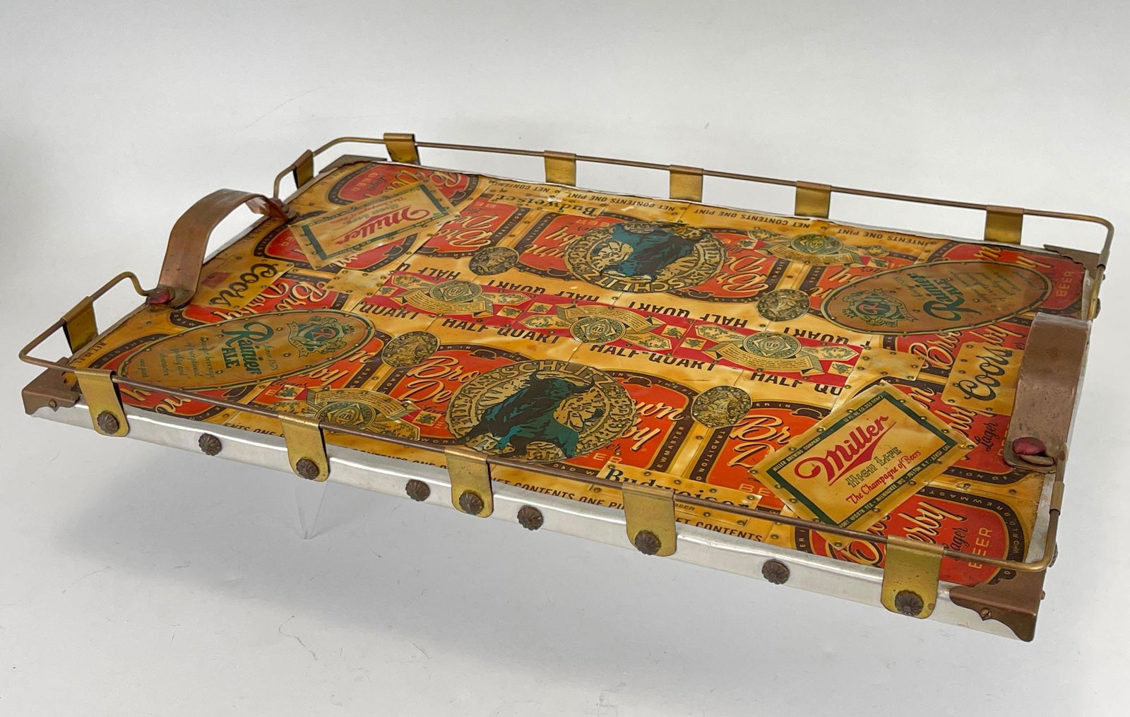 American Folk Art Riveted Beer Themed Tray (1 of 7)