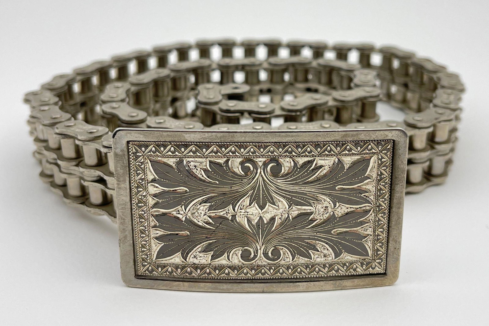 Vintage 70S Chrome Plated Harley Sportster Biker: Vintage 70s Chrome plated Harley Sportster Primary Chain Belt. Featured in EZ Rider Magazine. Approximately 36 x 1 in.