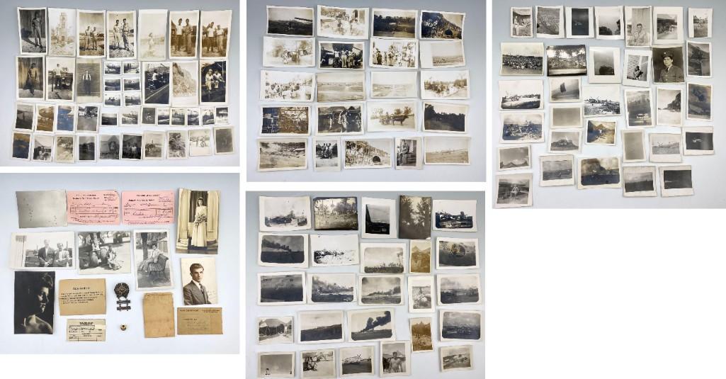 Over 80 Military War Photos And Personal War Time: Over 80 Military War Photos and Personal War Time Ephemera. Including pins - Radio mechanic, wings, records, addresses and more. Photos feature aviation, base camp, airplanes, villagers, military pers