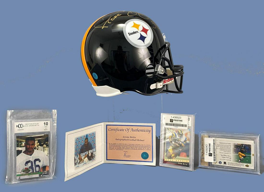 Signed Jerome Bettis Helmet & Trading Card (1 of 20)