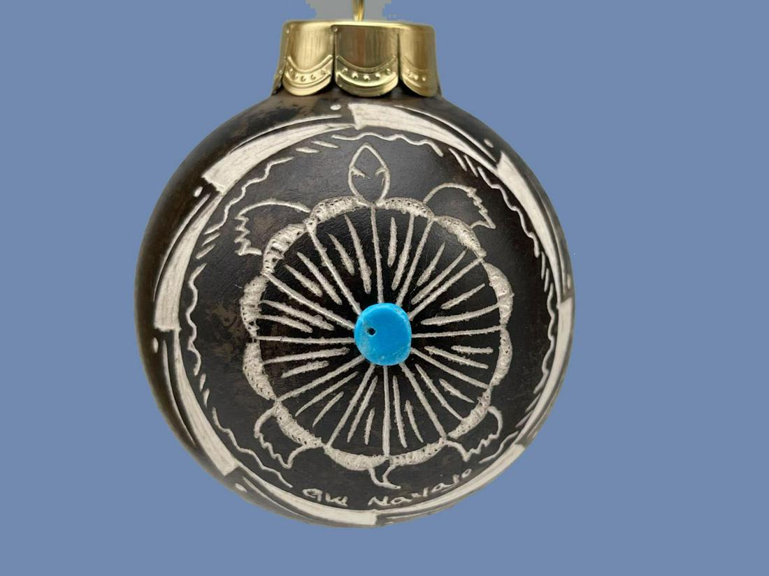 Navajo Horsehair Pottery Ornament With Turquoise & (1 of 4)