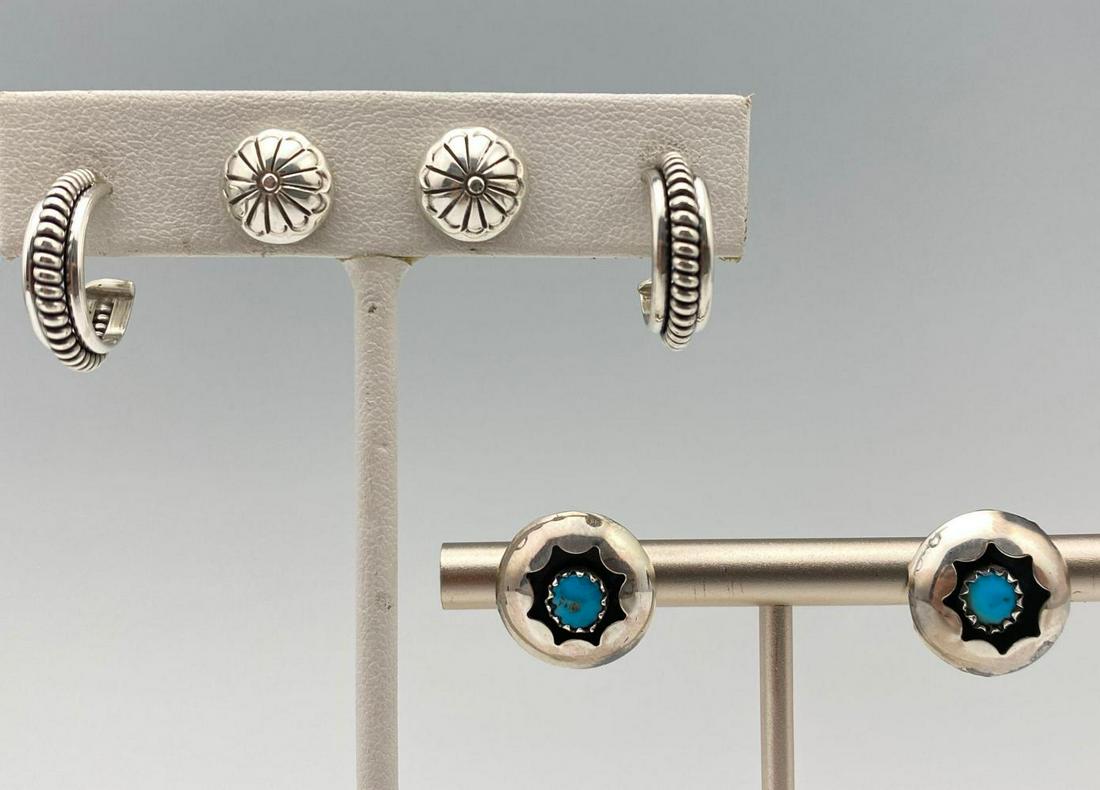 3 Pairs of Native American Southwest Sterling Silver (1 of 5)