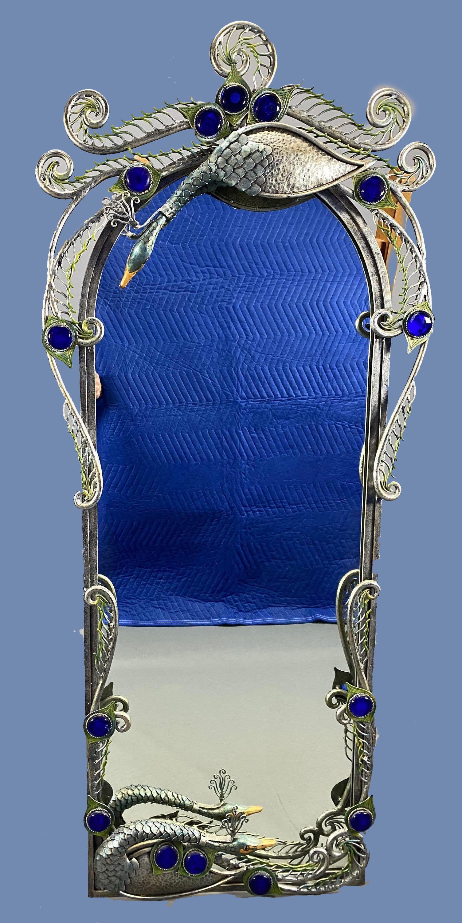 Full-Length Peacock Mirror With Cobalt Blue Glass (1 of 17)