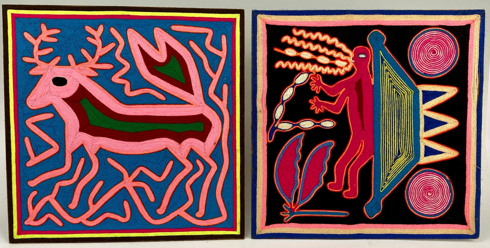 2 Vintage Huichol Yarn Paintings (1 of 8)