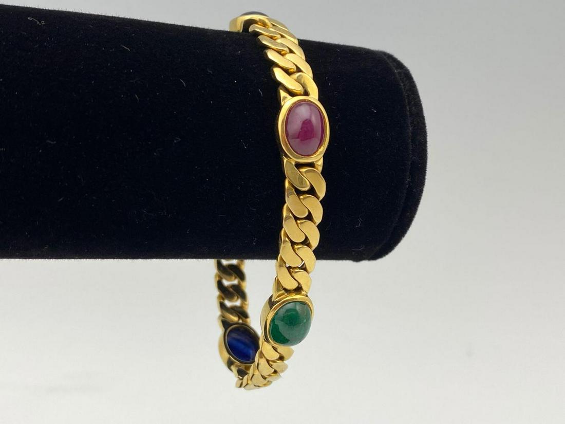 18k Gold Bracelet with Cabochon Cut Emeralds, Rubies, & (1 of 9)