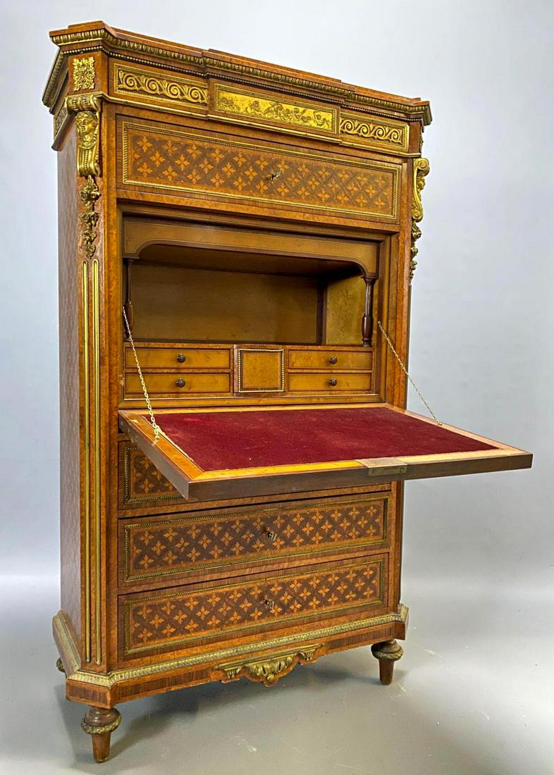 European Walnut Burl Amaranth Marquetry Abatant (1 of 20)