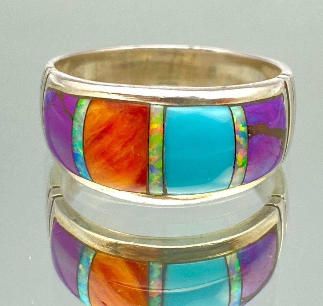 Native American Sterling Silver Ring With Inlay Opal, (1 of 9)