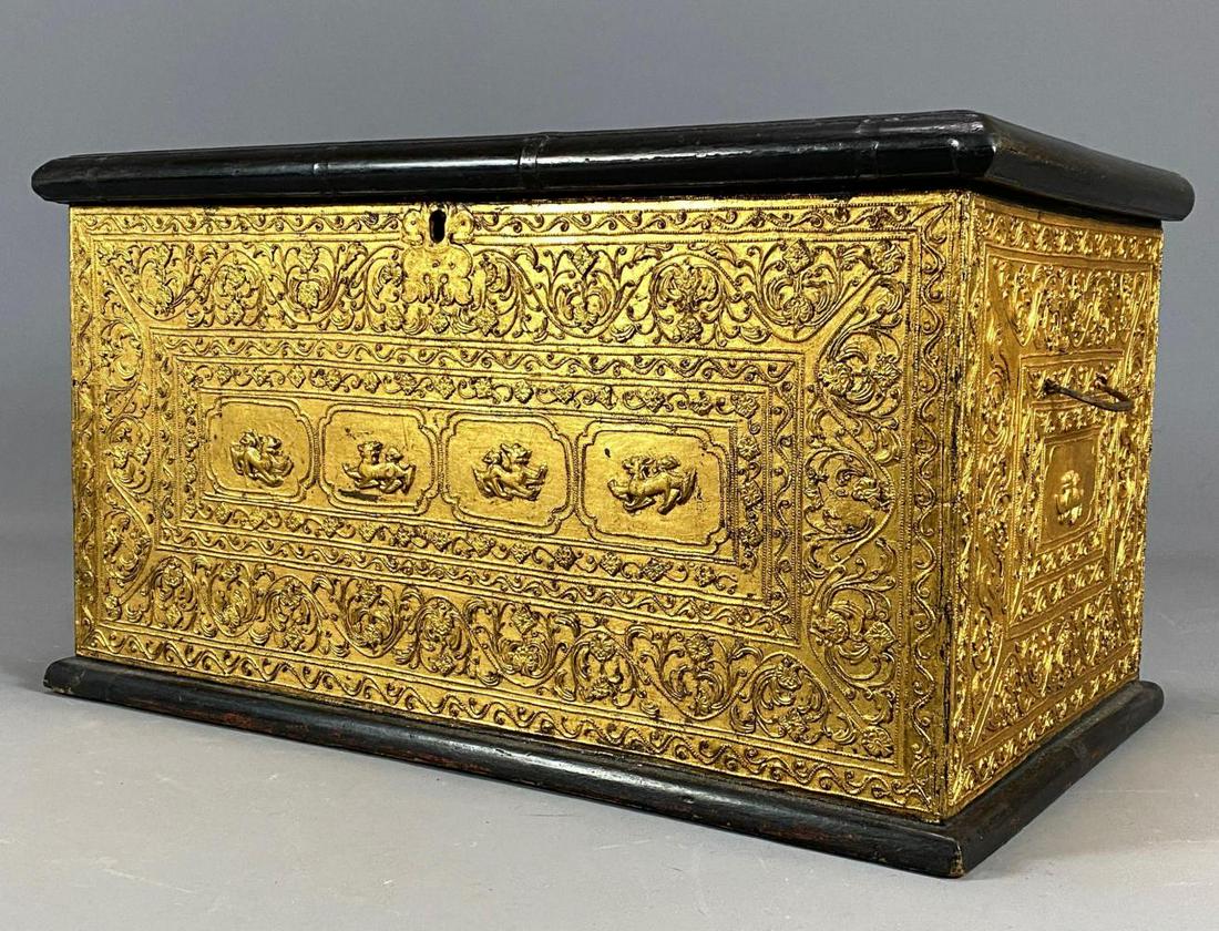 Burmese Teak Wood Gold Leaf and Lacquer 18th Century (1 of 12)