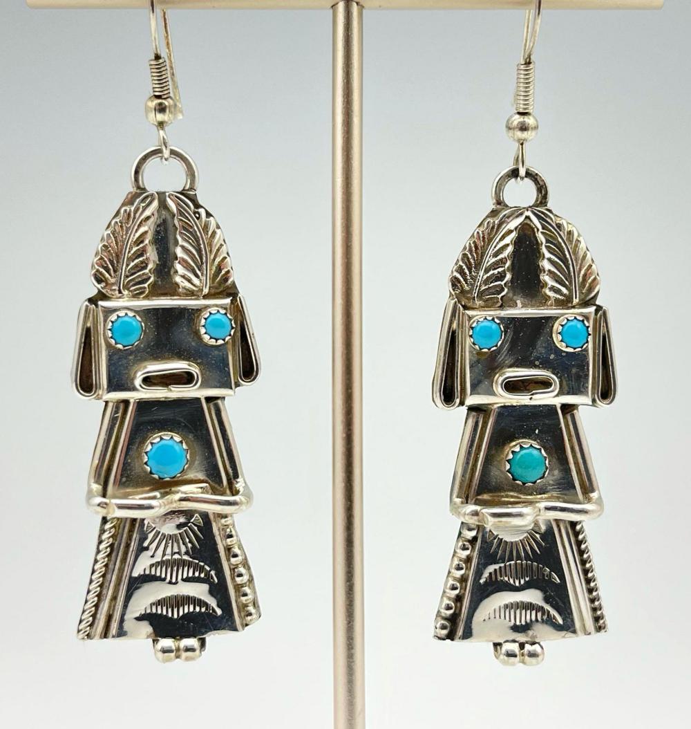 Navajo Sterling Silver Kachina Earrings with Bezel Set (1 of 7)