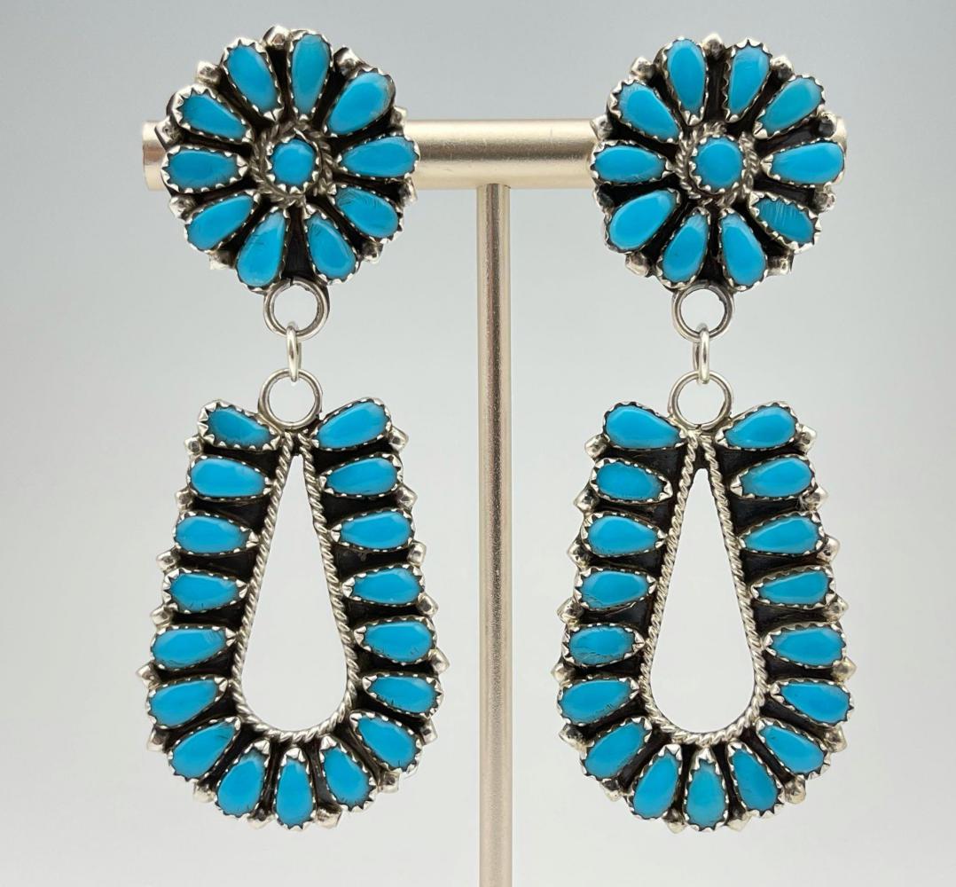 Navajo Sterling Silver Dangle Earrings with Bezel Set (1 of 9)