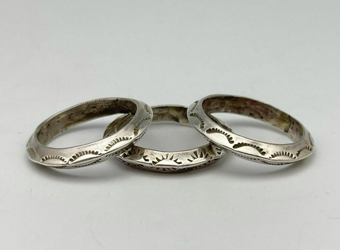 3 Navajo Sterling Silver Band Rings with Stampwork (1 of 9)