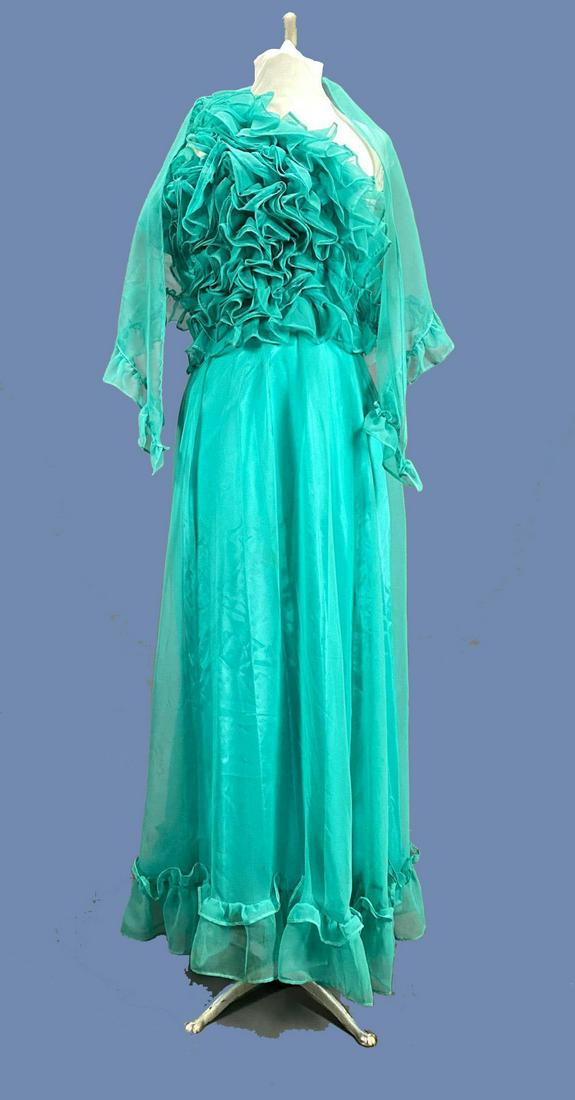 Vintage 1950's Formal Gown: Vintage 1950's Formal Gown, One Shoulder & Shawl. Bust 13 in. Waist 20 in. Shoulder to Hem 56 in. All measurements are approximate.