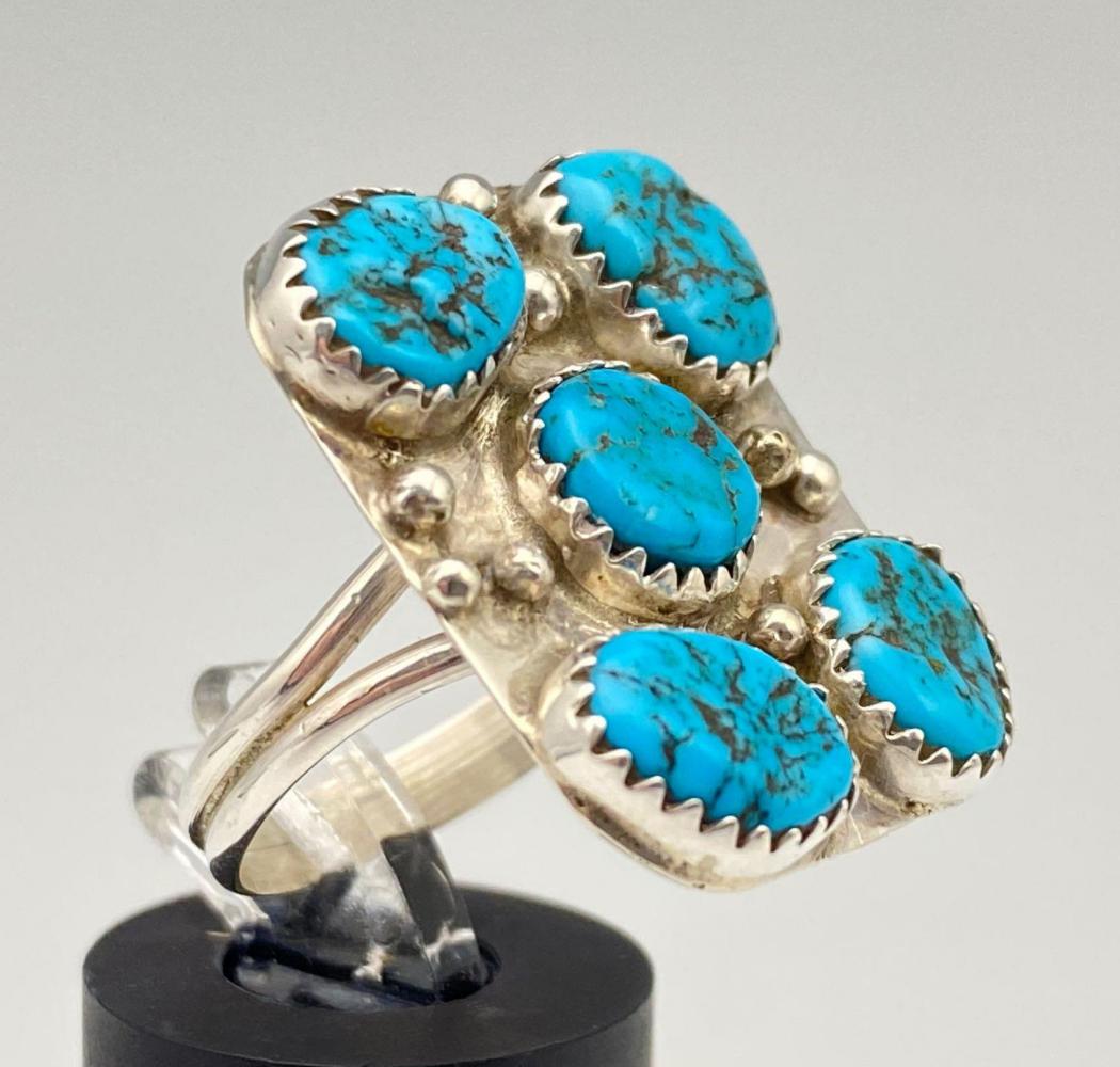 Navajo Sterling Silver Turquoise Nugget Ring With Bezel (1 of 6)