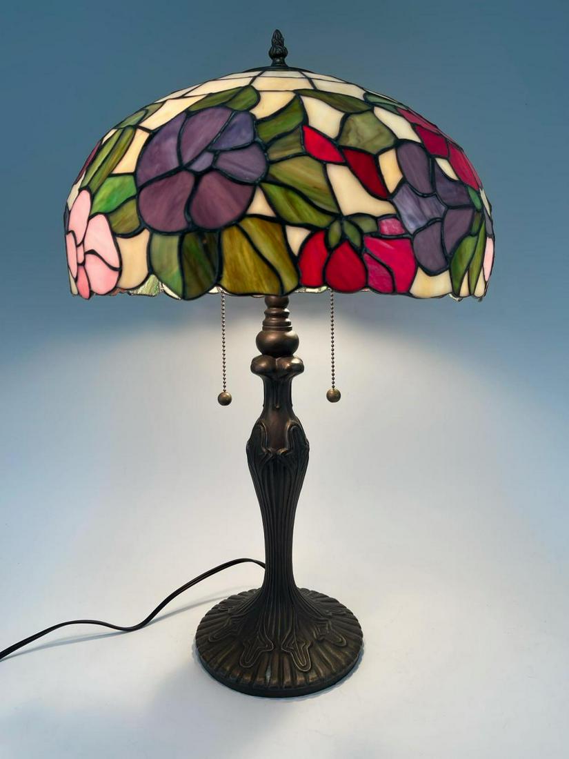 Arts and Crafts Style Slag Glass Lamp, Metal Stand (1 of 18)