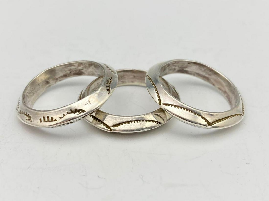 3 Navajo Sterling Silver Band Rings With Stampwork (1 of 7)
