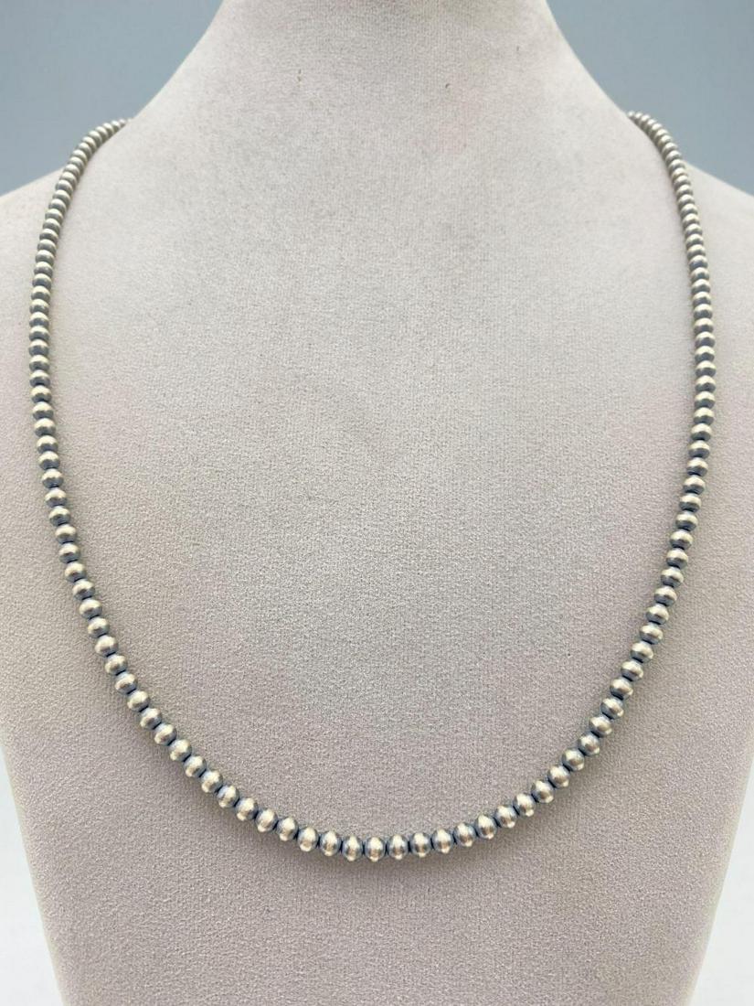 Navajo Brushed Sterling Silver Ball Bead Necklace (1 of 6)