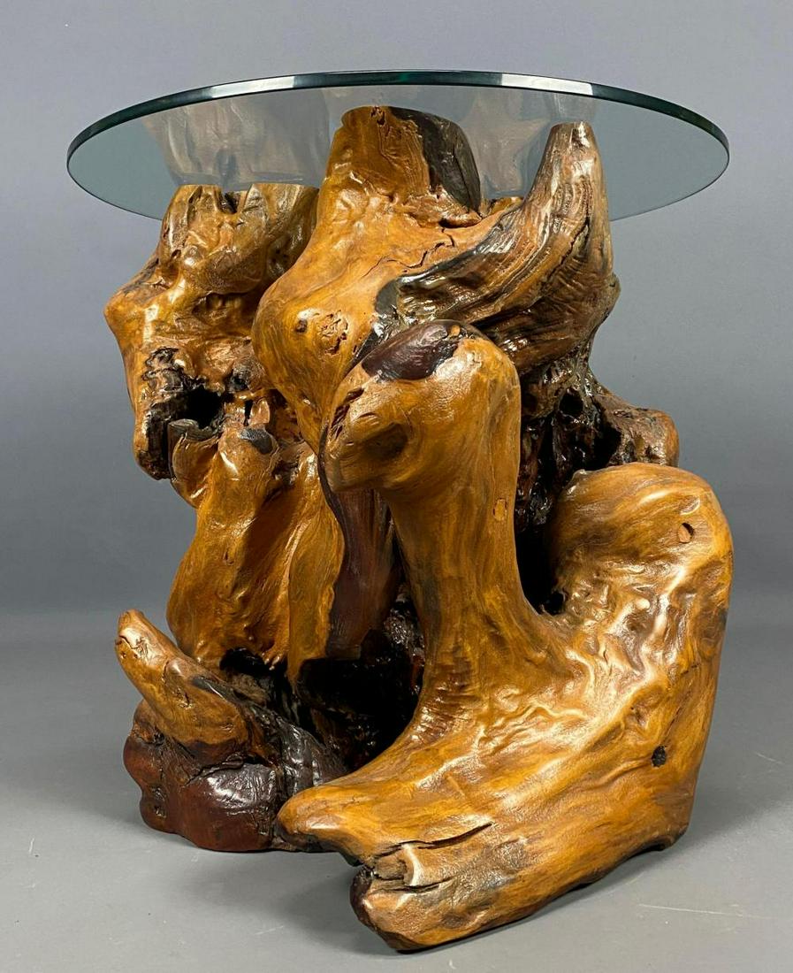 Burlwood Side Table with Glass Top (1 of 8)