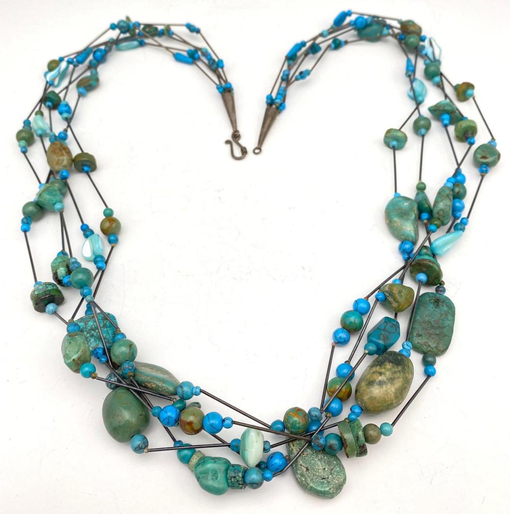 Navajo Sterling Silver 5 Strand Turquoise And Shell (1 of 4)