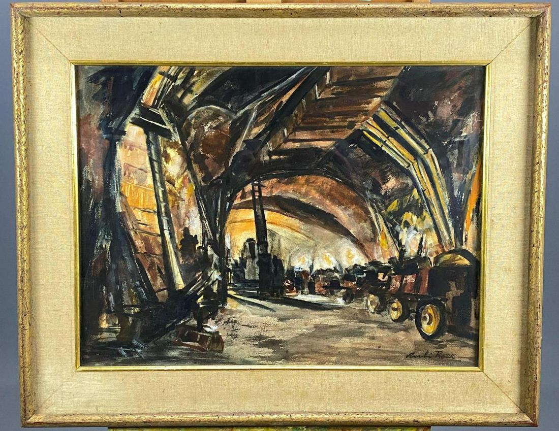 Rubi Roth Mid Century Watercolor ,Dark Industrial: Rubi Roth Mid Century Watercolor ,Dark Industrial Tunnel. Approximately 30.75 x 24.75 x 1.75 in.