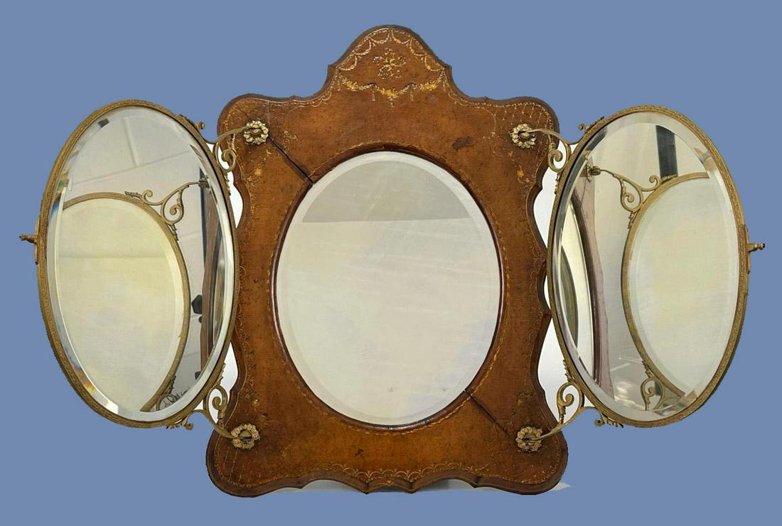 Victorian Painted Portrait Triptych Mirror (1 of 20)