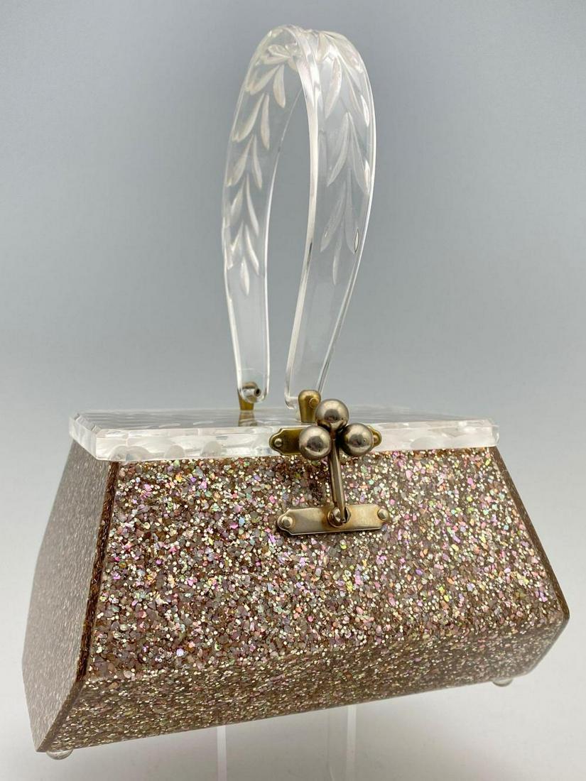 Vintage Confetti Lucite Purse With Floral & Leaf Design (1 of 9)